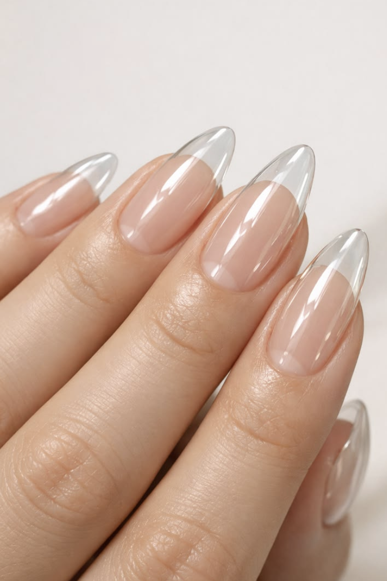 Almond-shaped clear tip nail extensions
